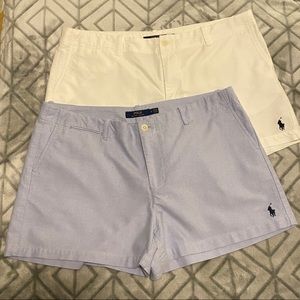 Polo Ralph Lauren Women’s Shorts Lot of 2 White & Blue Chino Sporty w/ Pony Logo